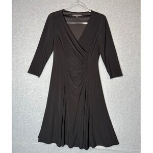 Jones Wear Dress‎ Womens 8 Black Midi 3/4 Sleeve Ruched Career Party